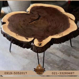 میز دفرمه روستیک با طرح طییعی تنه درخته گردو