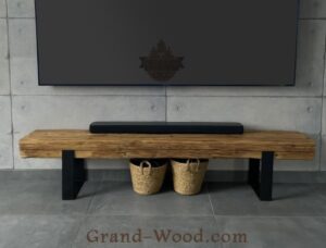 میز تلویزیون با چوب طبیعی با پایه فلزی مشکی