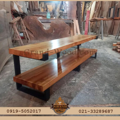 خرید میز تی وی روستیک دو طبقه تنه درخت کاج