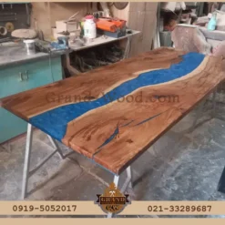 میز ناهار خوری 10 نفره دست ساز ترکیب چوب و رزین
