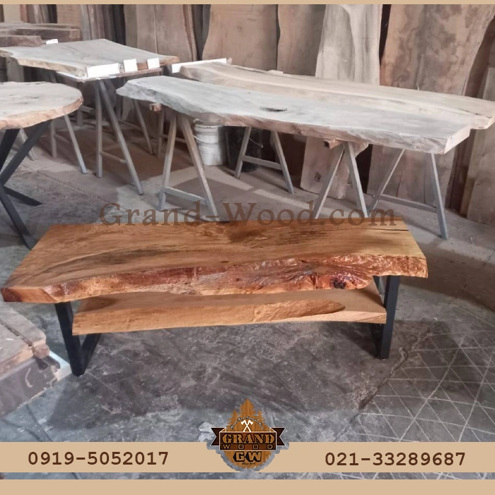 قیمت میز تلویزیون روستیک دو طبقه با پایه فلزی